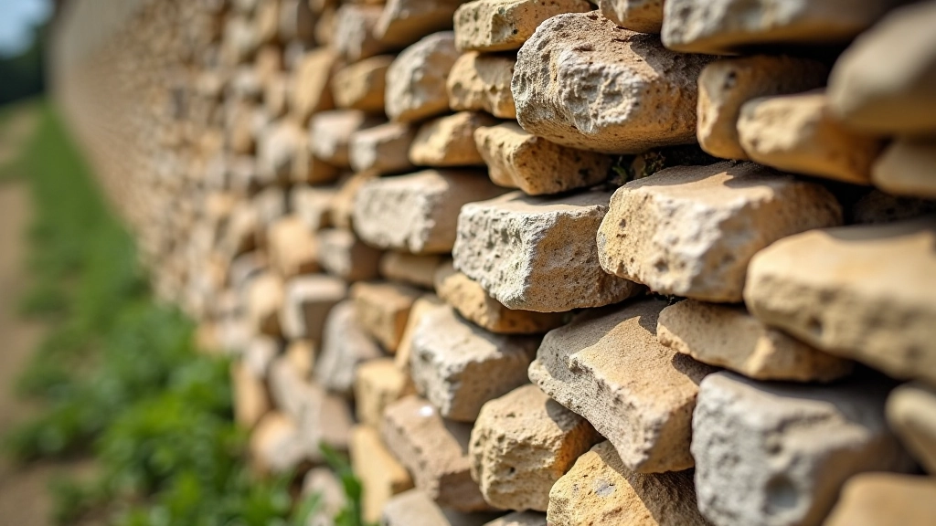 Detailní pohled na suchý zděň terasových zdí, staré kameny bez malty, textura a patina času